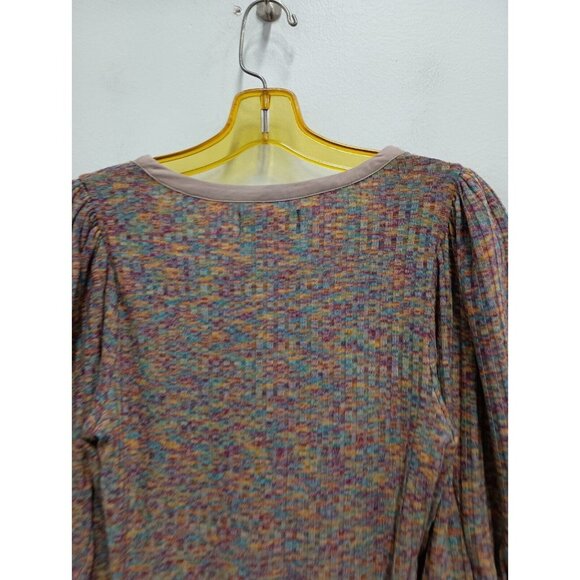 Anthropologie Womens Rainbow Henley Top Small Multi Puff Sleeve Scoop Neck Knit - Picture 12 of 13